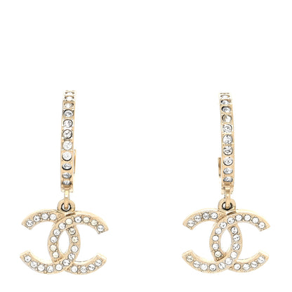 Chanel Crystal Lock Symbols CC Hoop Drop Earrings Gold 1 of 4