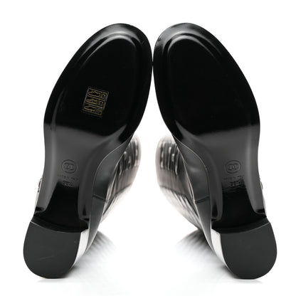 Chanel Calfskin Patent Cap Toe Quilted Logo Knee High Boots 38.5 Black 5 of 9