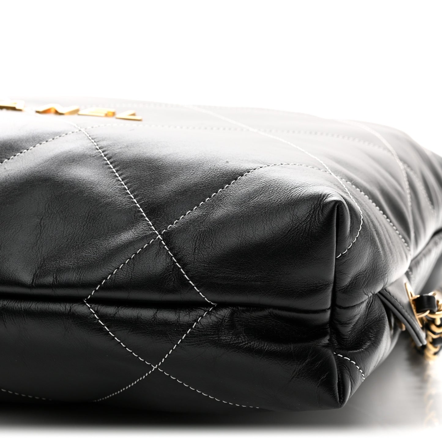 Shiny Calfskin Stitched Quilted Chanel 22 Backpack Black