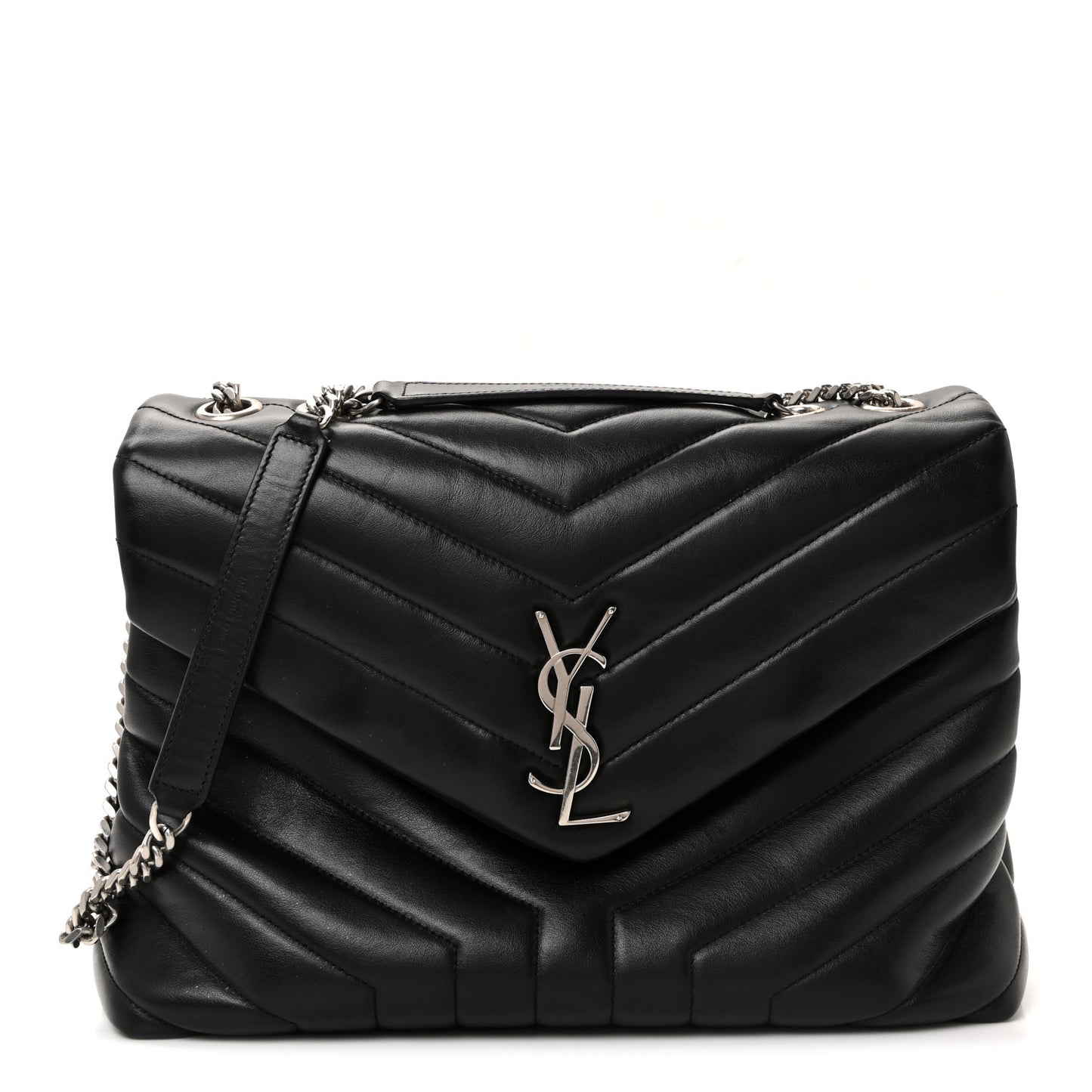 Calfskin Y Quilted Monogram Medium Loulou Chain Satchel Black