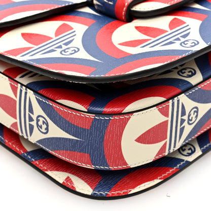 Gucci X ADIDAS Shangai Calfskin Web Trefoil Interlocking G Small Horsebit 1955 Shoulder Bag Red White Blue 8 of 9