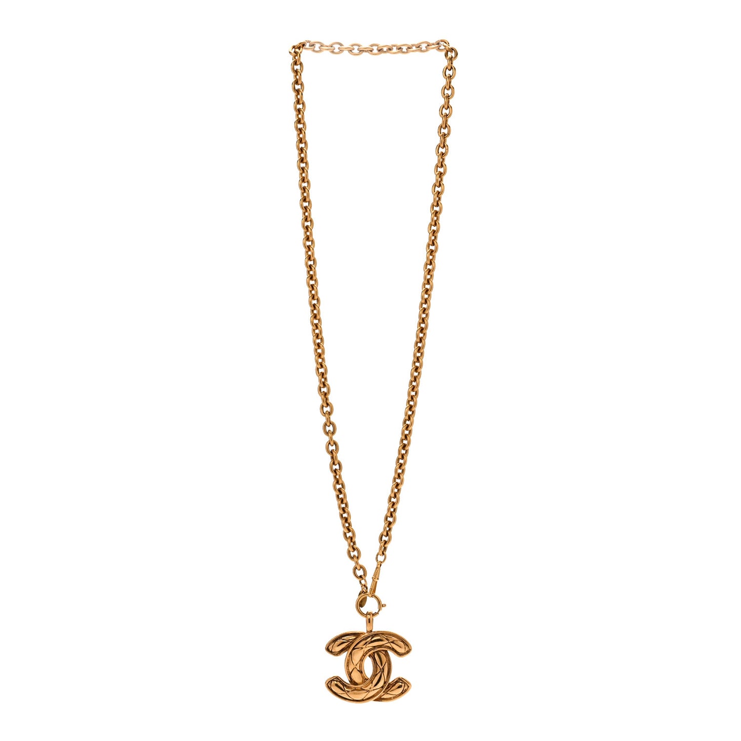 Metal Quilted CC Necklace Gold