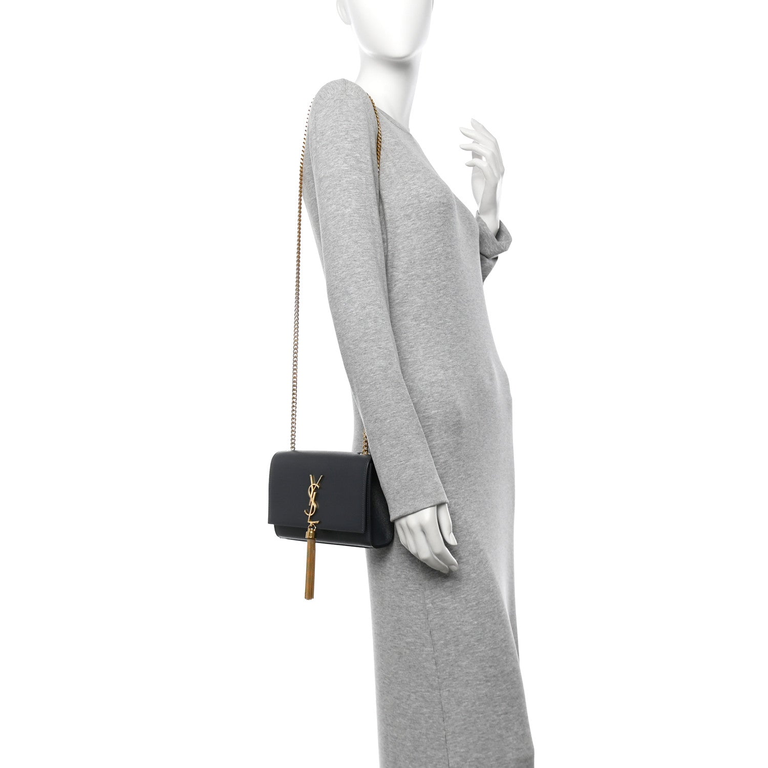 Saint Laurent Grain De Poudre Small Classic Monogram Kate Tassel Satchel Dark Smog 2 of 10
