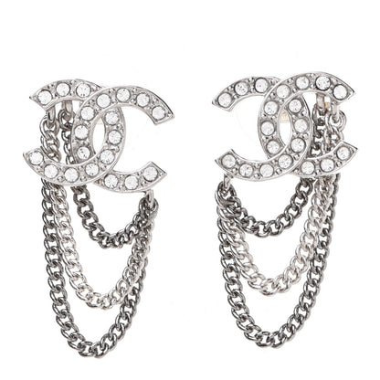 Chanel Crystal Chain CC Earrings Silver 1 of 5