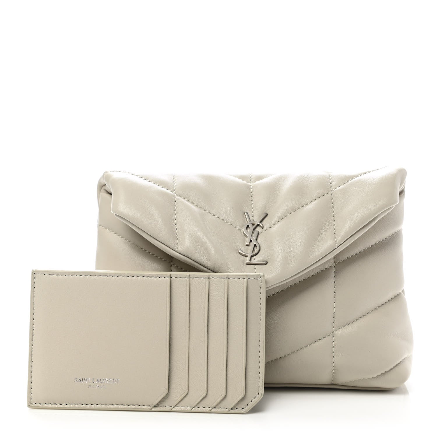 Saint Laurent Lambskin Monogram Loulou Puffer Pouch Clutch Crema Soft 1 of 10