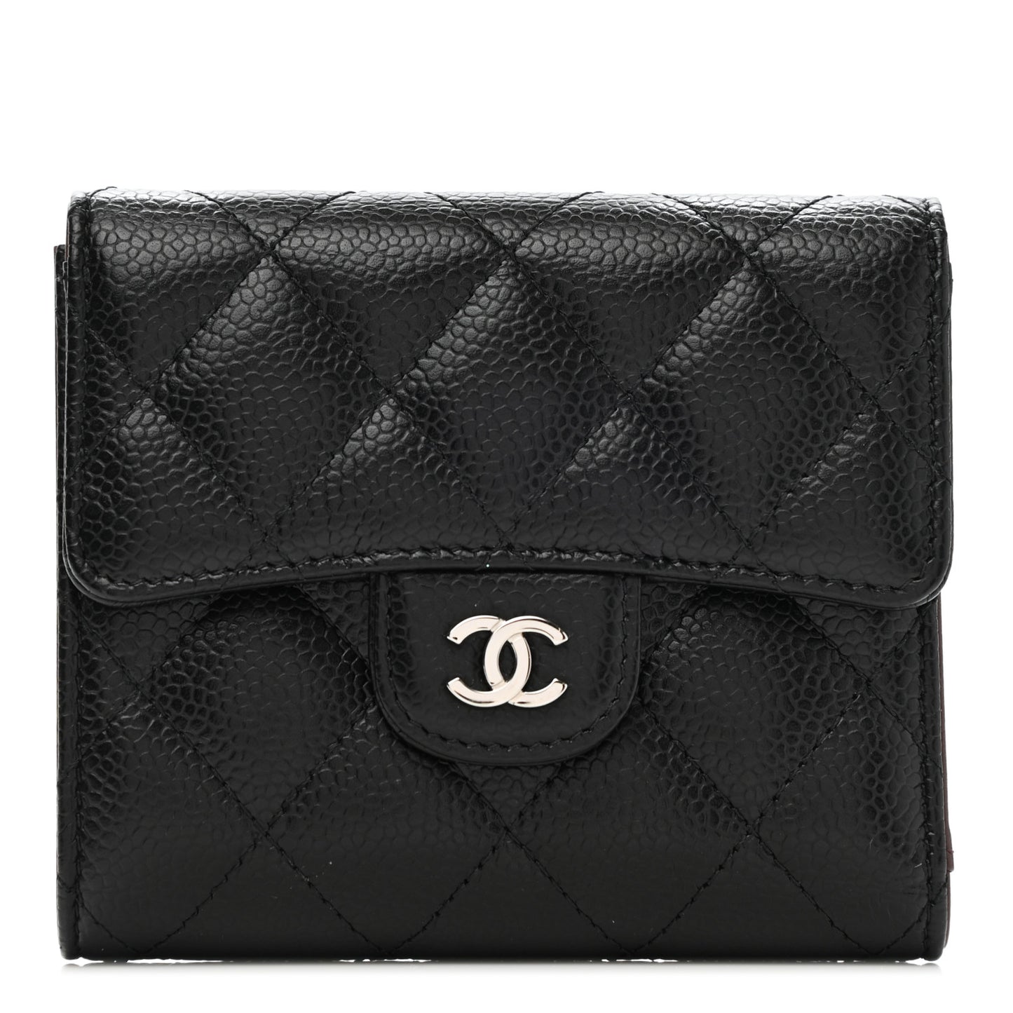 Caviar Quilted Compact Flap Wallet Black