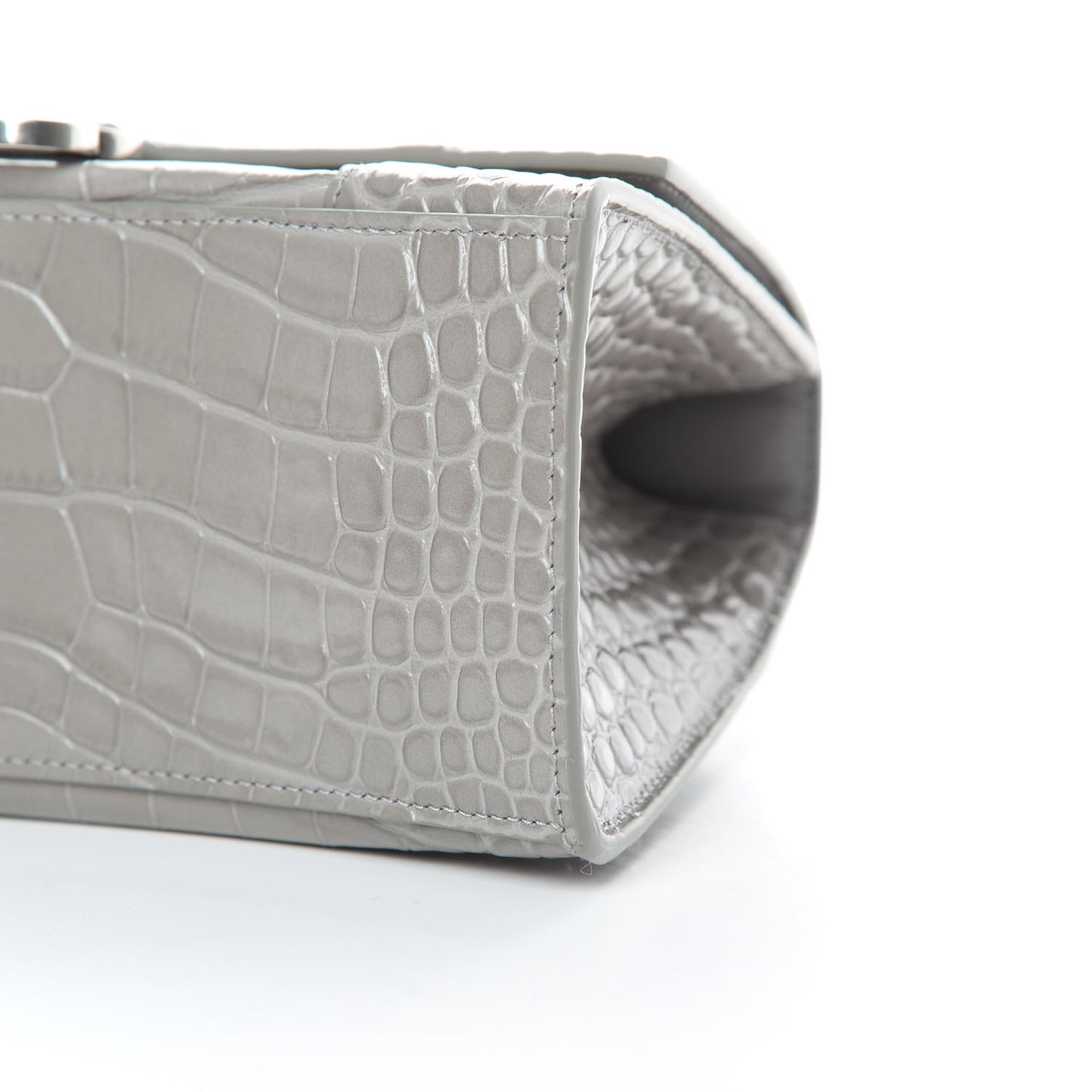 Calfskin Crocodile Embossed Small Hourglass Top Handle Bag Grey