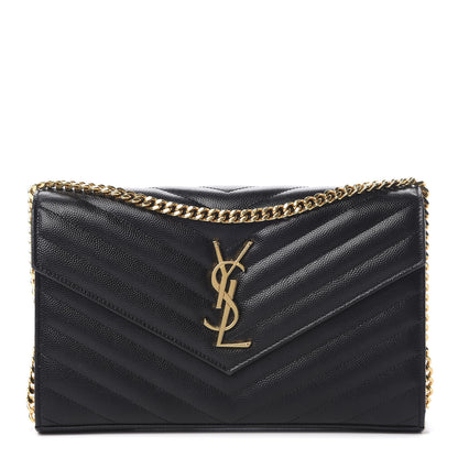 Saint Laurent Grain De Poudre Matelasse Chevron Monogram Chain Wallet Black 1 of 17