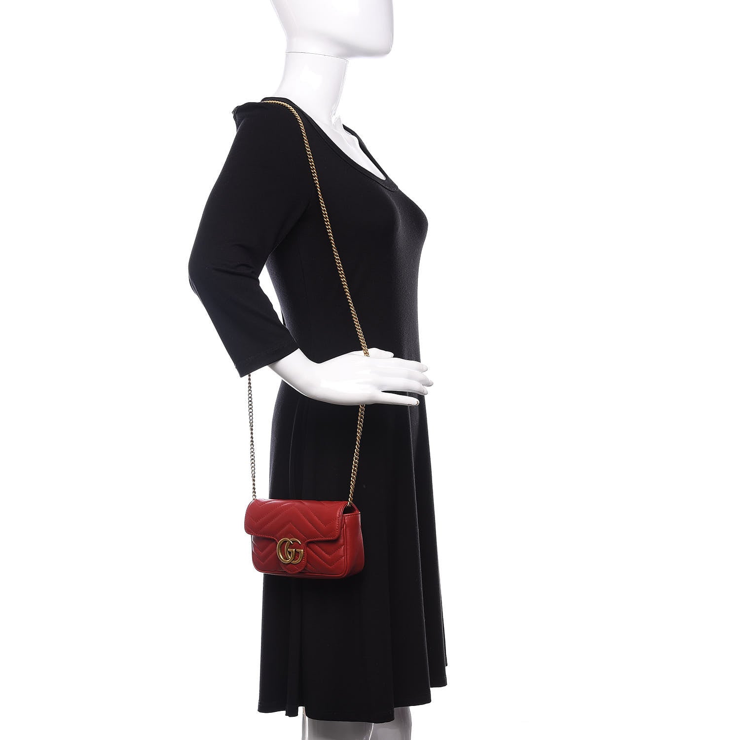 Gucci Calfskin Matelasse Super Mini GG Marmont Shoulder Bag Hibiscus Red 2 of 11