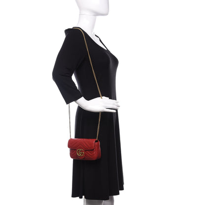 Gucci Calfskin Matelasse Super Mini GG Marmont Shoulder Bag Hibiscus Red 2 of 11