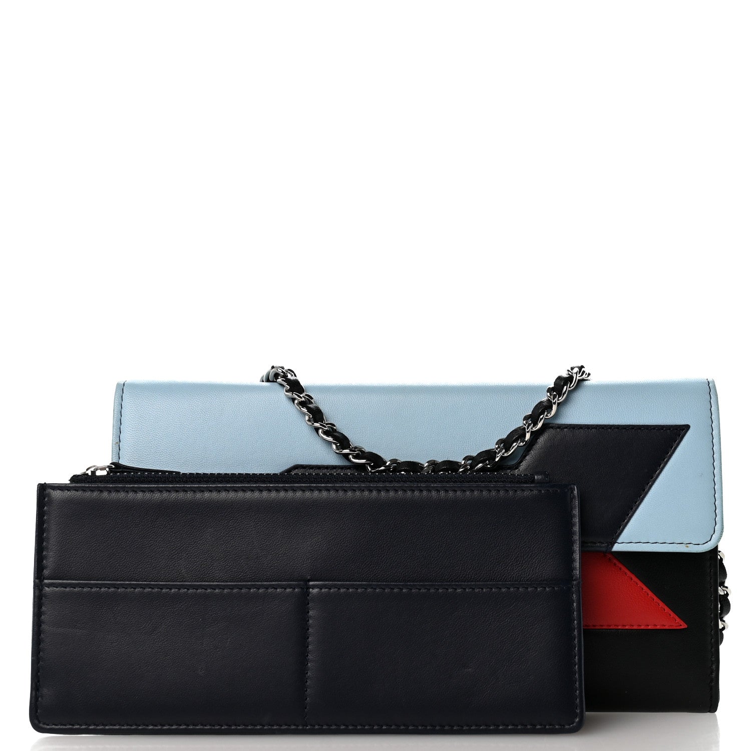 Chanel Lambskin Airlines Wallet On Chain WOC Blue Black Red 2 of 12