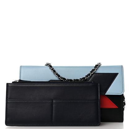 Chanel Lambskin Airlines Wallet On Chain WOC Blue Black Red 2 of 12