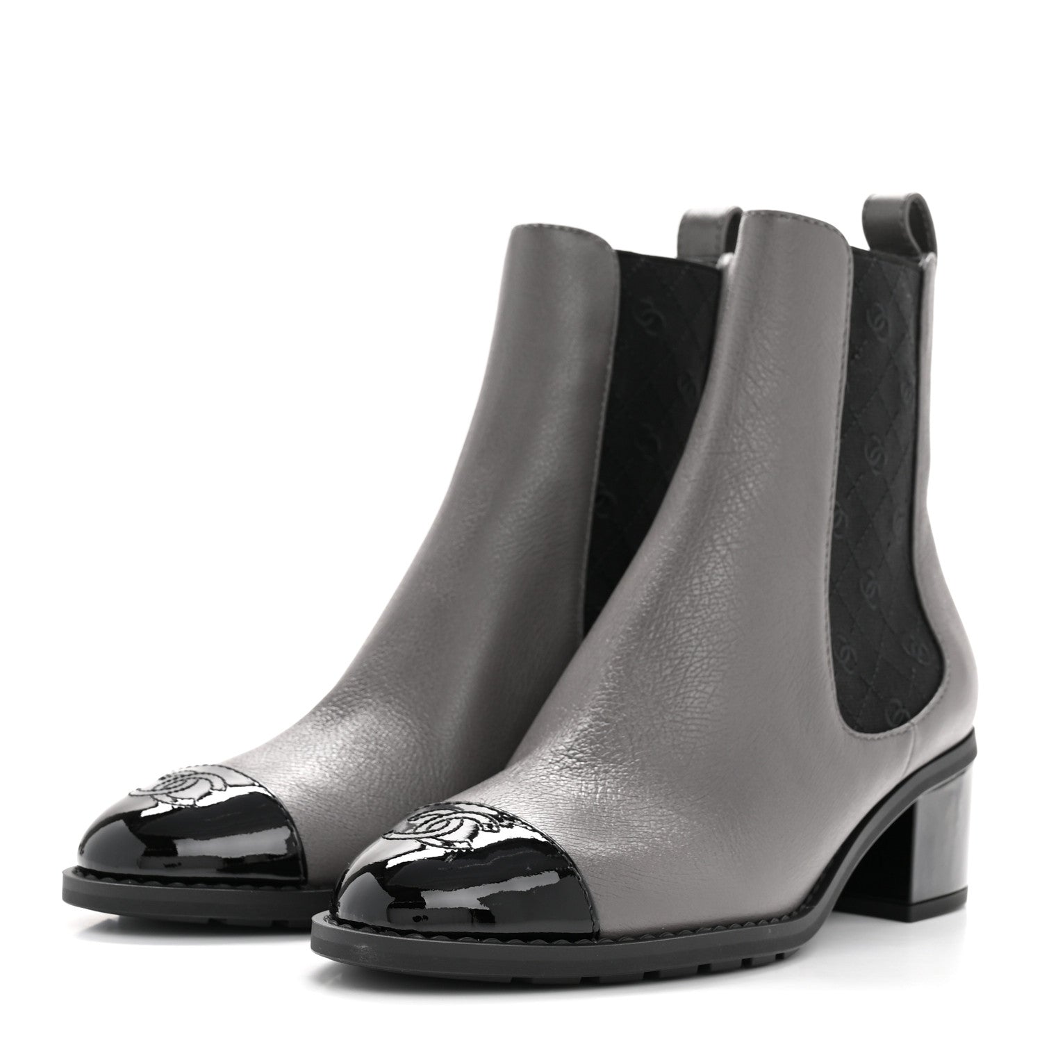 Chanel Calfskin Patent Cap Toe CC Short Boots 39 Grey Black 8 of 20