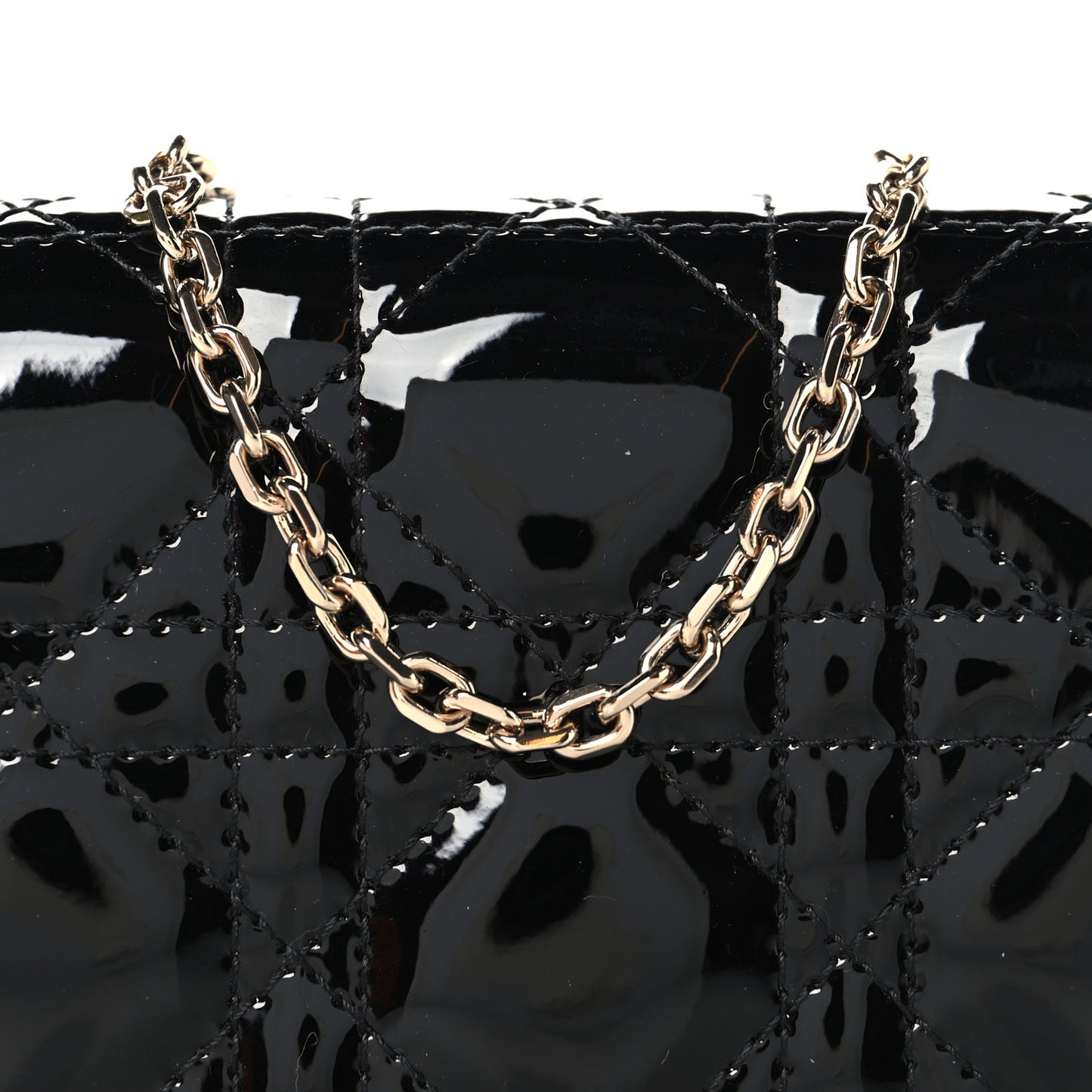 Patent Cannage Mini Pouch on Chain Black