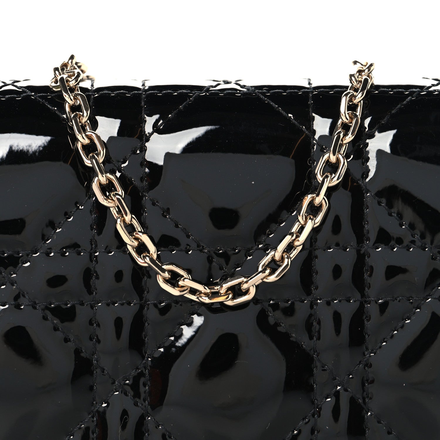 Christian Dior Patent Cannage Mini Pouch on Chain Black 8 of 11