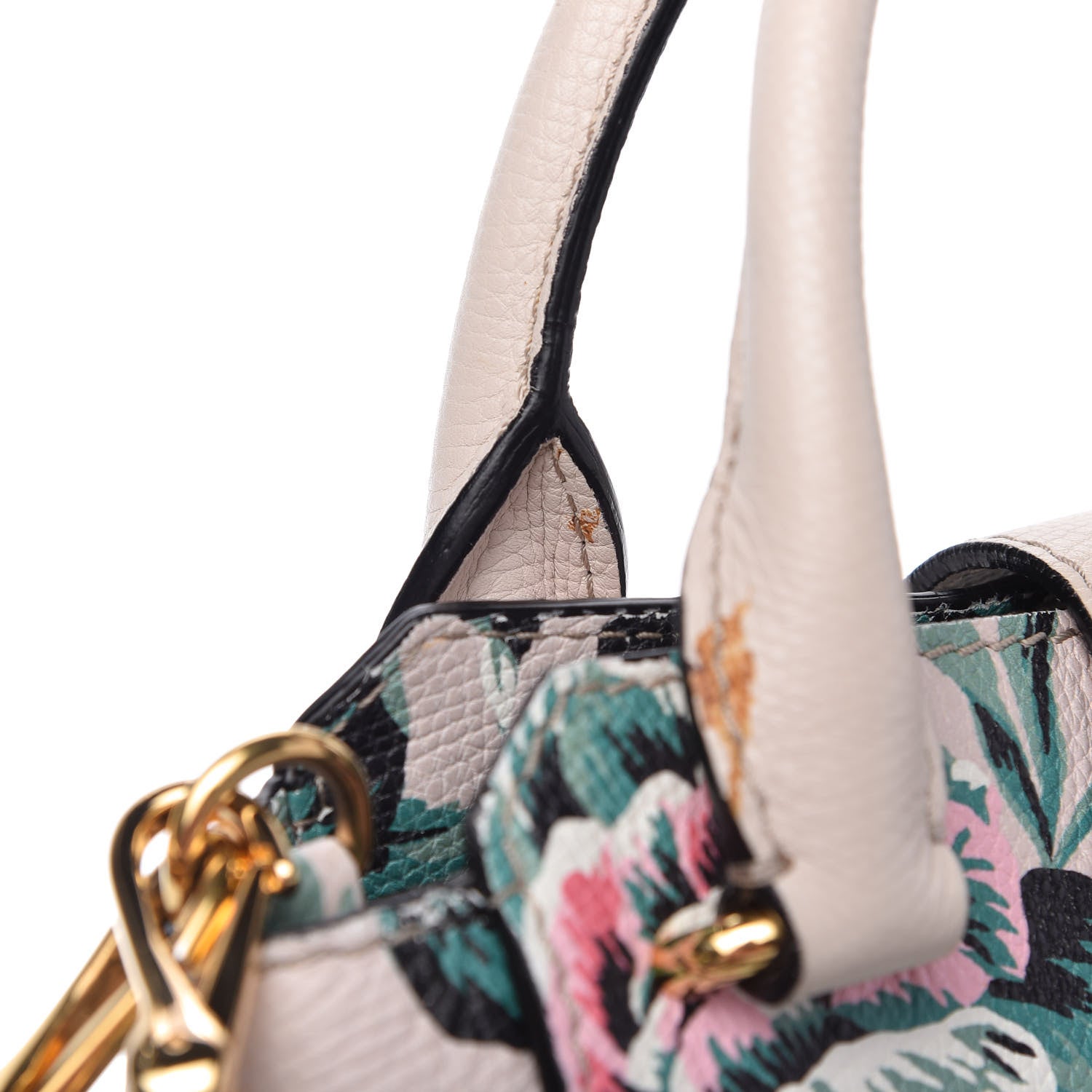 Burberry Soft Grain Calfskin Floral Print Medium Buckle Tote Natural Emerald Green 12 of 12