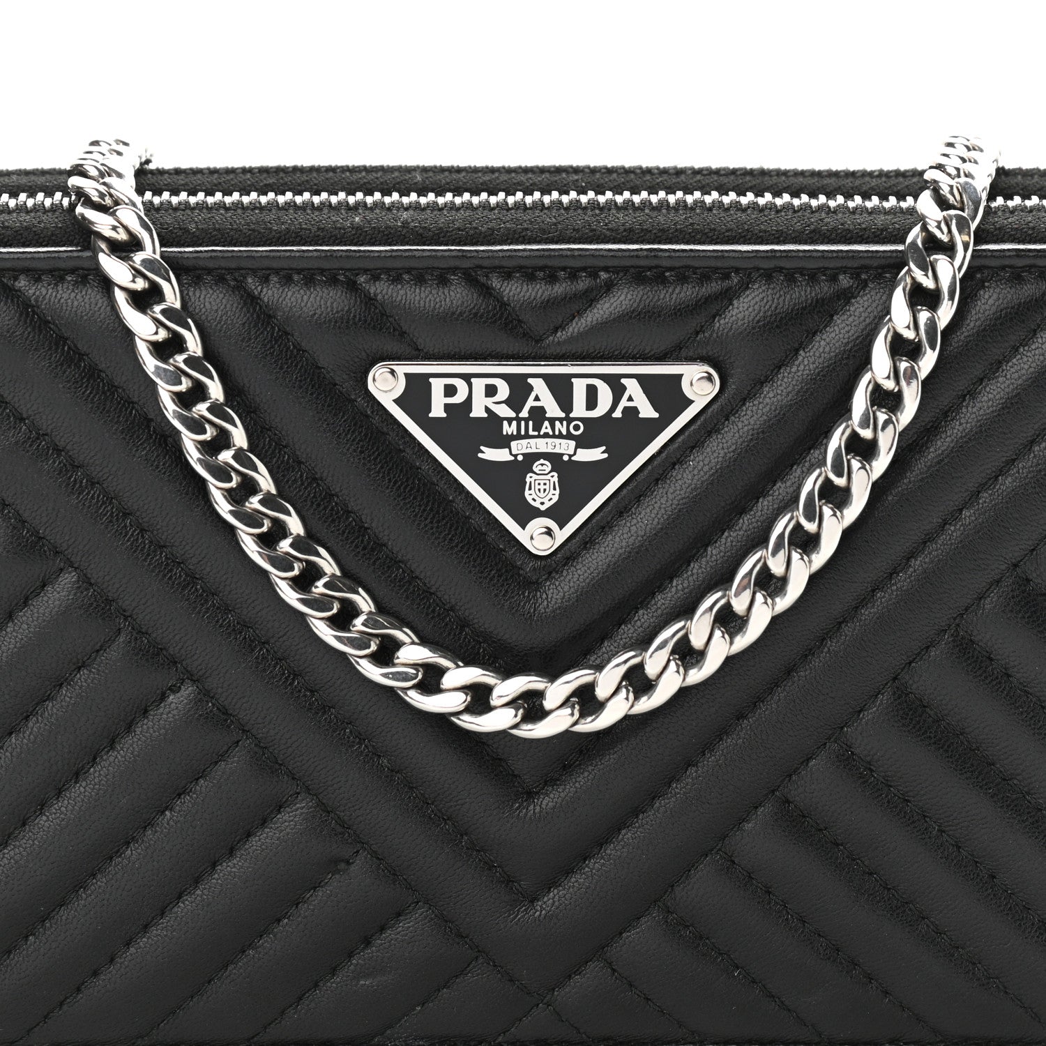 Prada Nappa Impunture Diagramme Mini Double Zip Chain Crossbody Bag Black 10 of 14