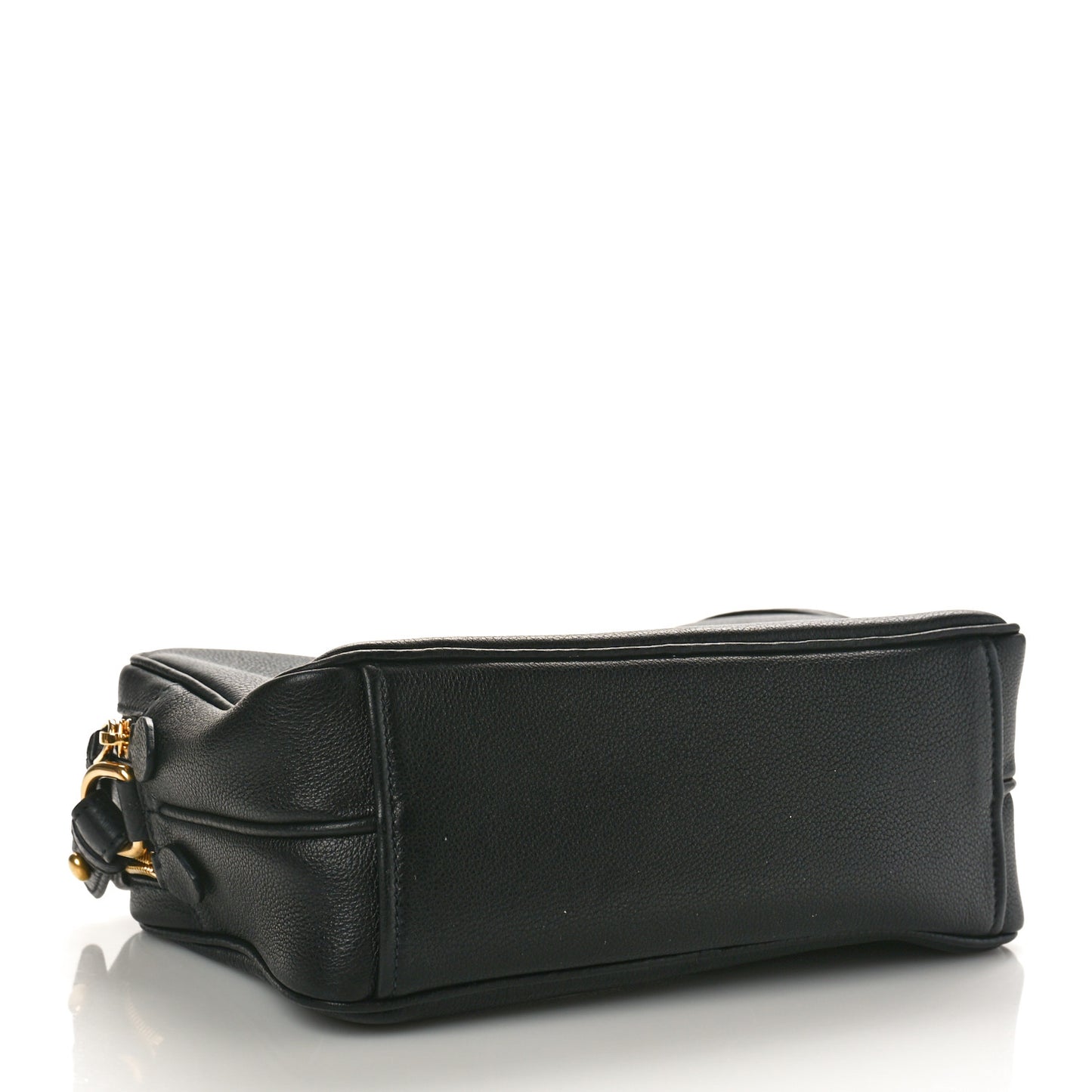 Vitello Daino Medium Double Zip Shoulder Bag Black