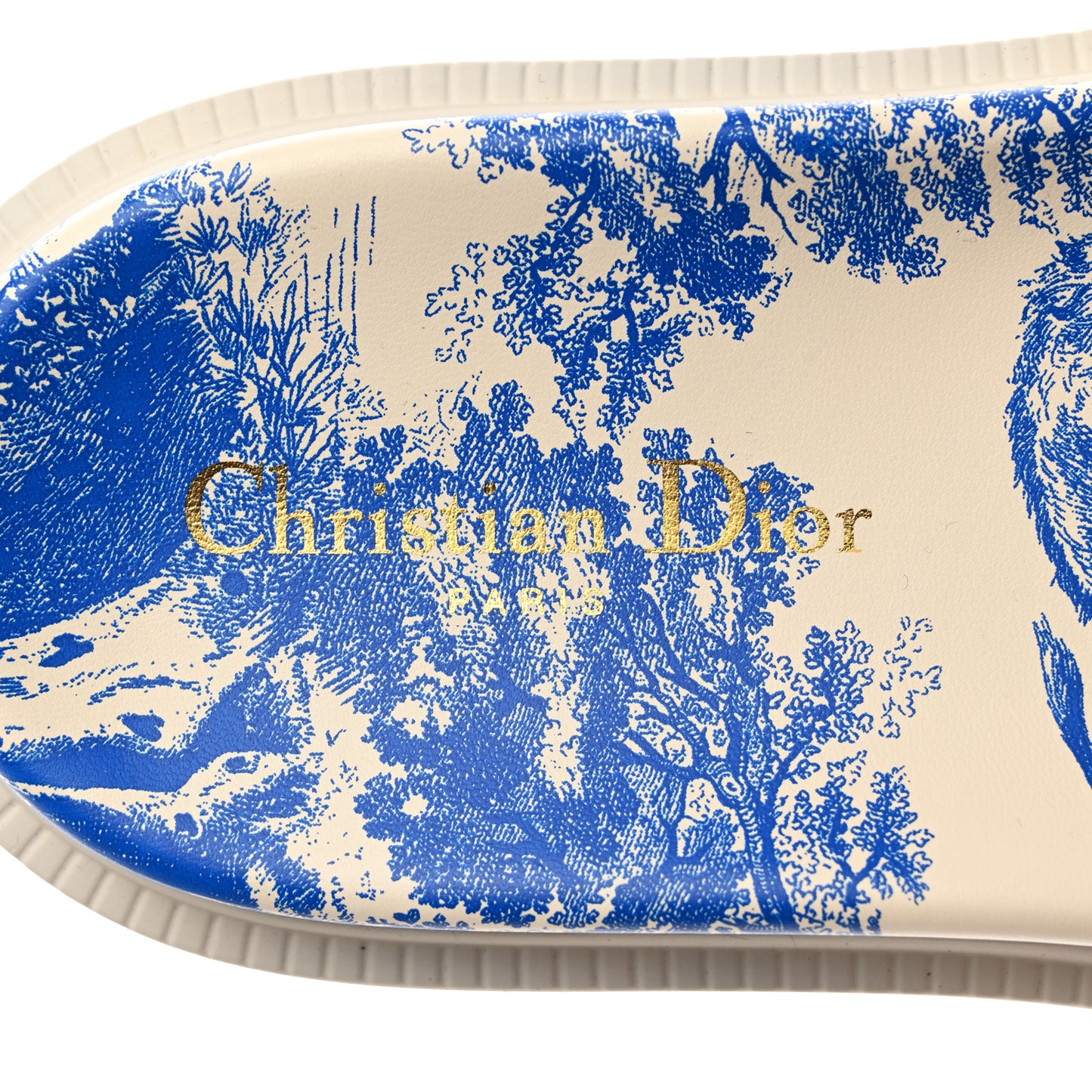 Canvas Toile de Jouy Embroidered Dway 10mm Slide Sandals 38 Off White Blue