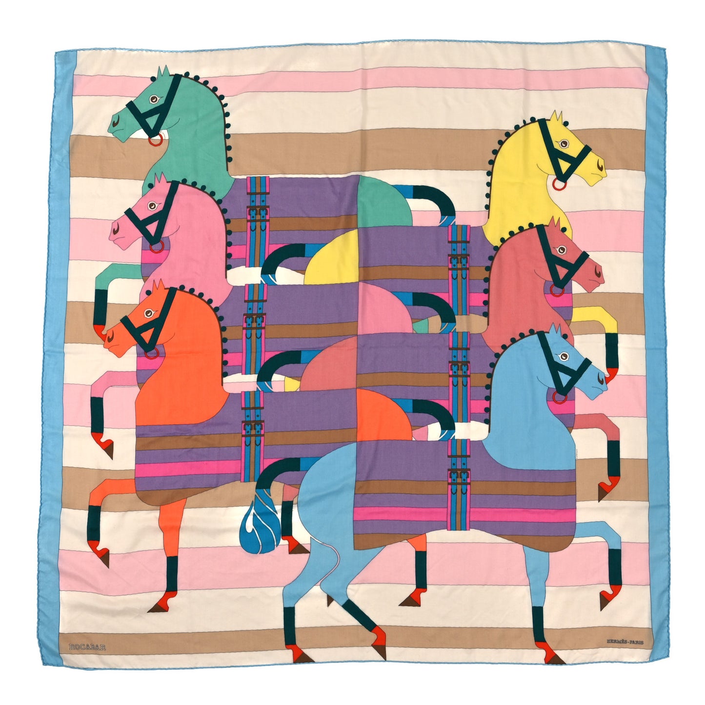 Cashmere Silk Rocabar Shawl 140 Bleu Ciel Rose Multicolor