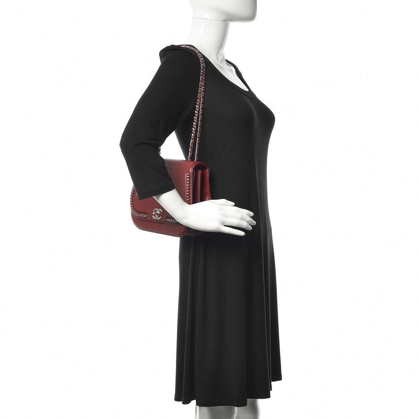 Calfskin Braided Medium Chic Flap Burgundy