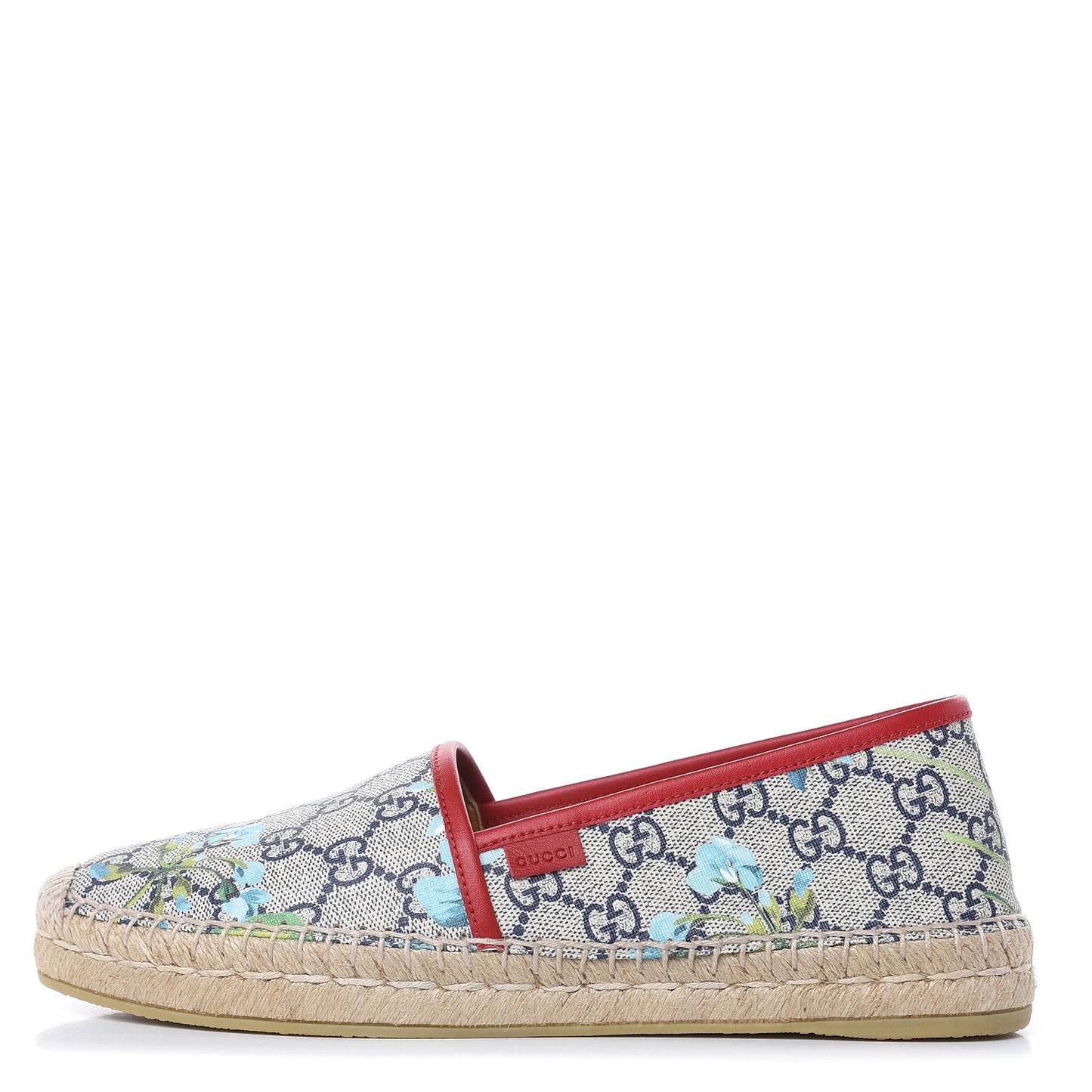GG Supreme Monogram Blooms Espadrilles 39 Beige Blue Navy Hibiscus Red