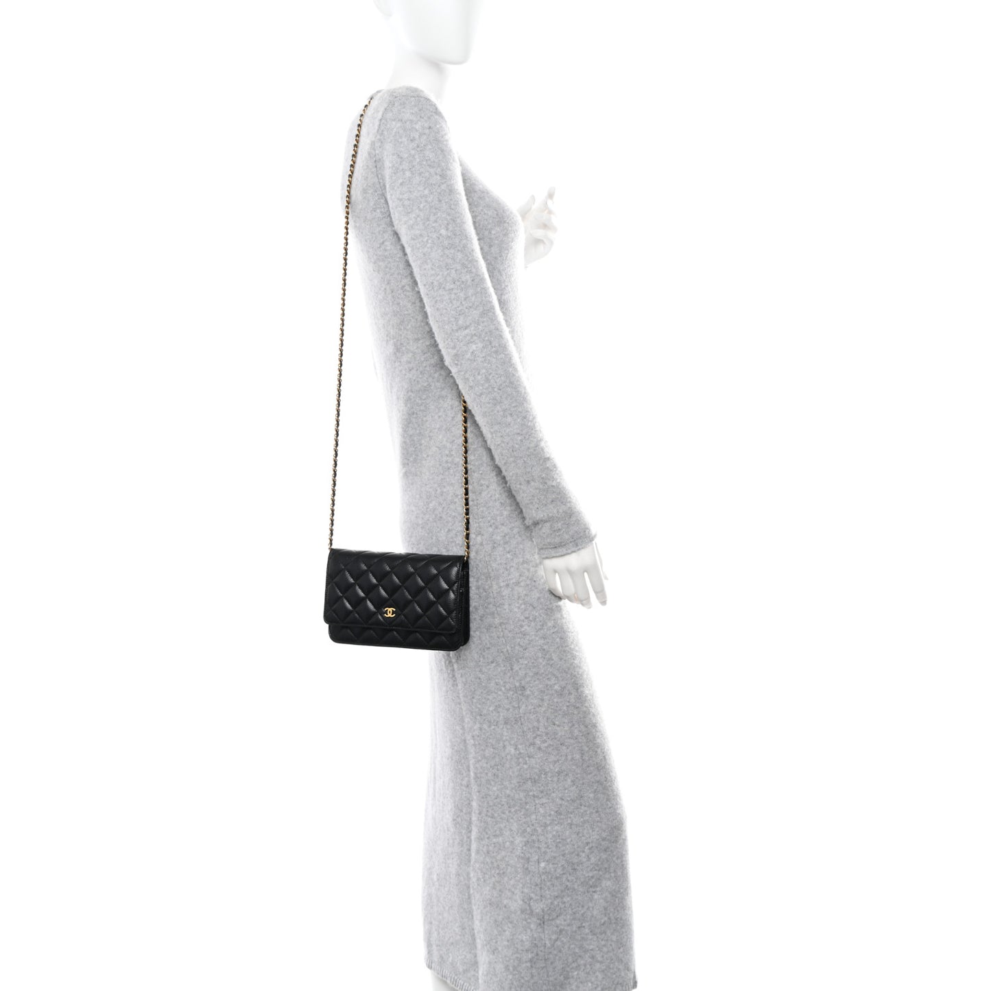 Caviar Quilted Wallet on Chain WOC Black