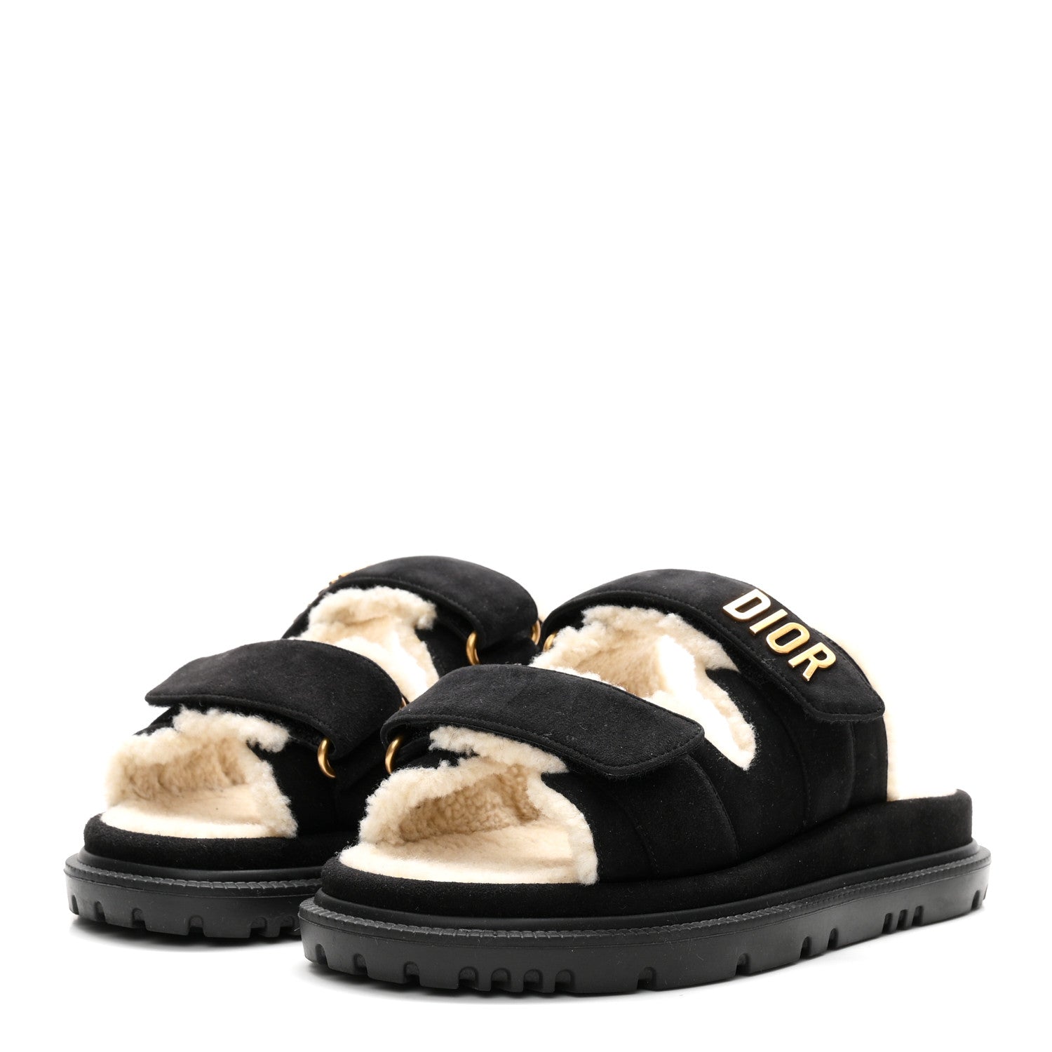 Christian Dior Suede Goatskin Shearling Effect Dioract 10mm Slide Sandals 35.5 Black 4 of 10