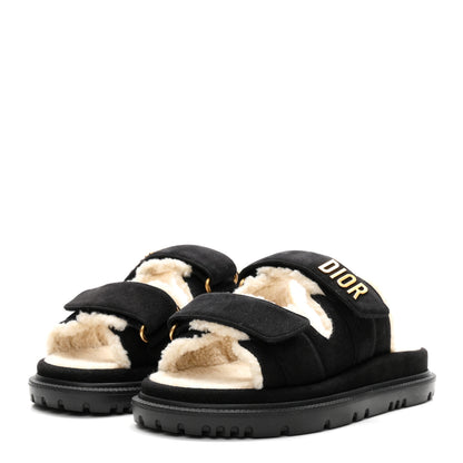 Christian Dior Suede Goatskin Shearling Effect Dioract 10mm Slide Sandals 35.5 Black 4 of 10