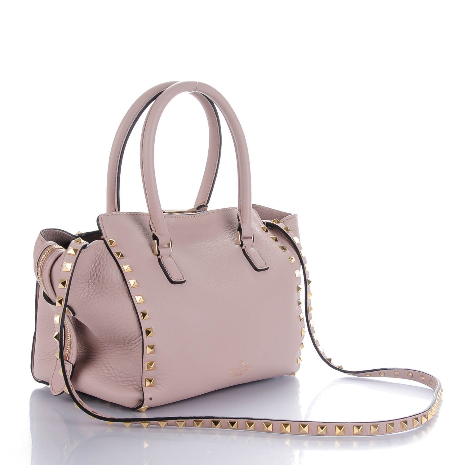 Valentino Garavani Grained Calfskin Small Rockstud Double Handle Tote Poudre 3 of 8