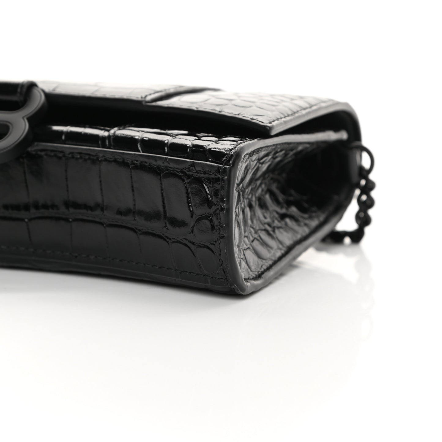 Shiny Calfskin Monochrome Crocodile Embossed Hourglass Chain Bag Black