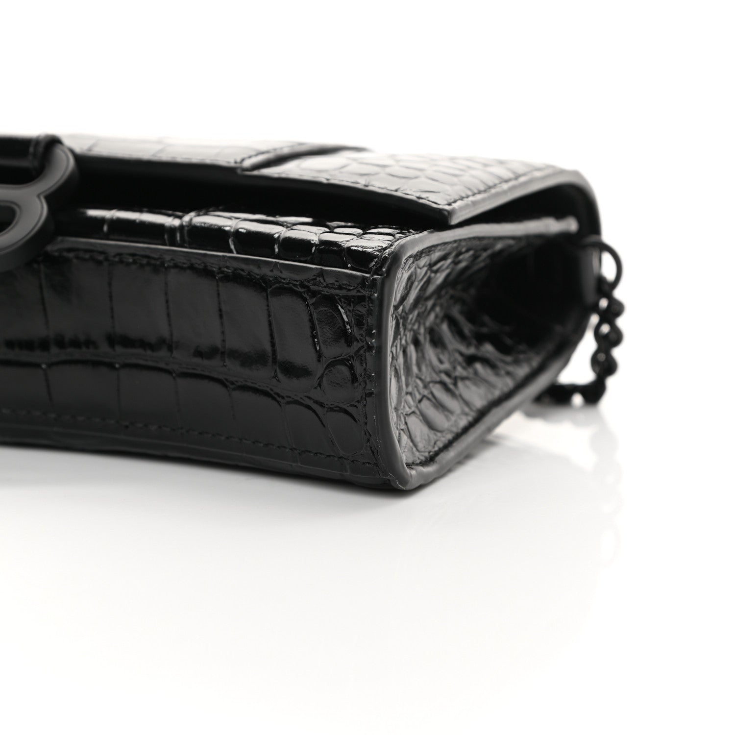 Balenciaga Shiny Calfskin Monochrome Crocodile Embossed Hourglass Chain Bag Black 9 of 15
