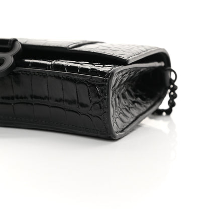 Balenciaga Shiny Calfskin Monochrome Crocodile Embossed Hourglass Chain Bag Black 9 of 15