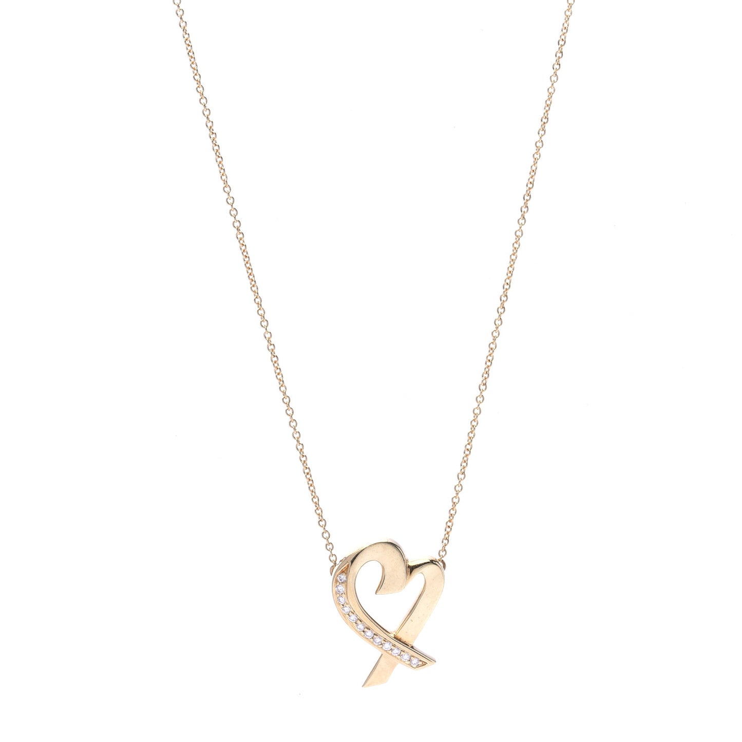 18K Yellow Gold Diamond Large Paloma Picasso Loving Heart Pendant Necklace