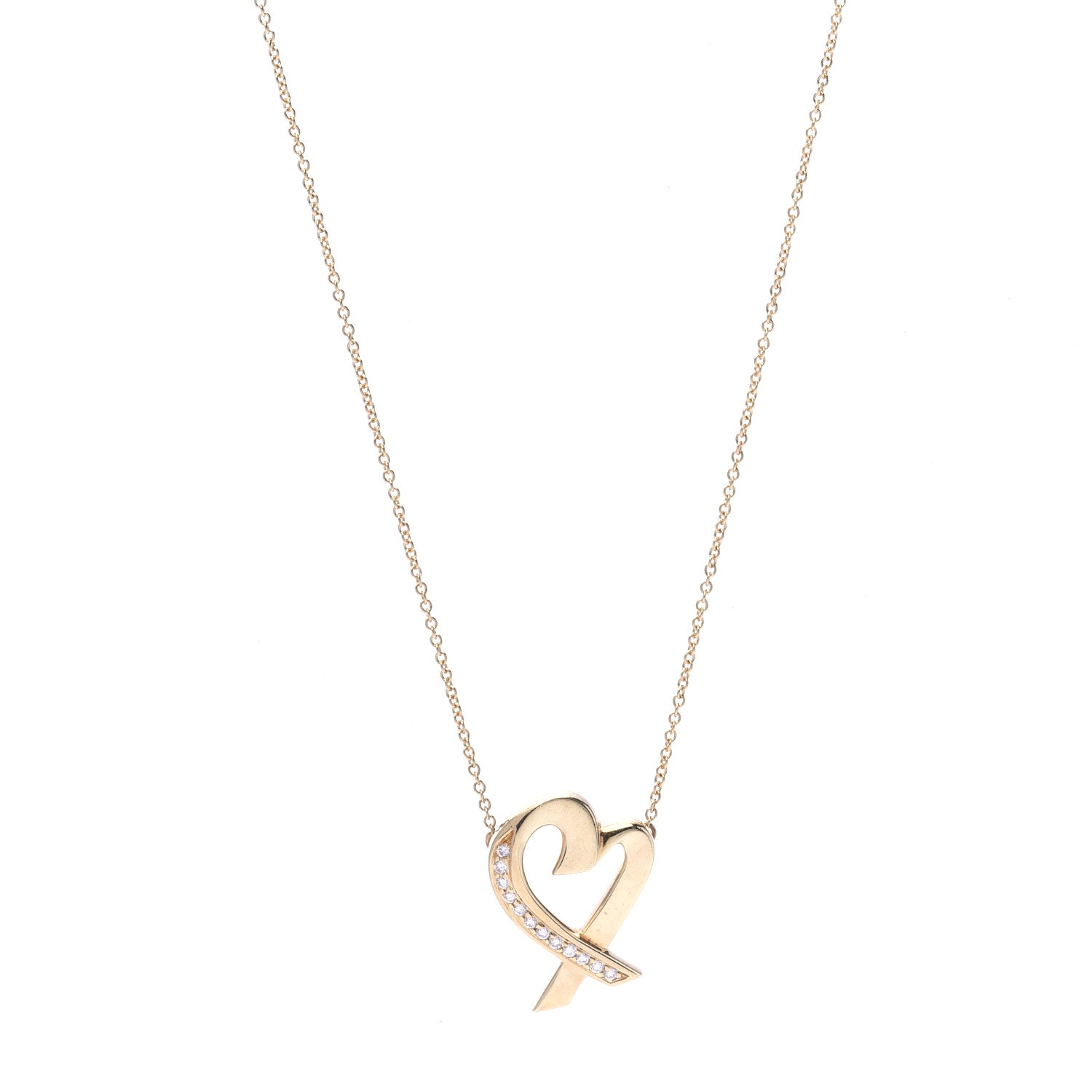 Tiffany 18K Yellow Gold Diamond Large Paloma Picasso Loving Heart Pendant Necklace 1 of 7