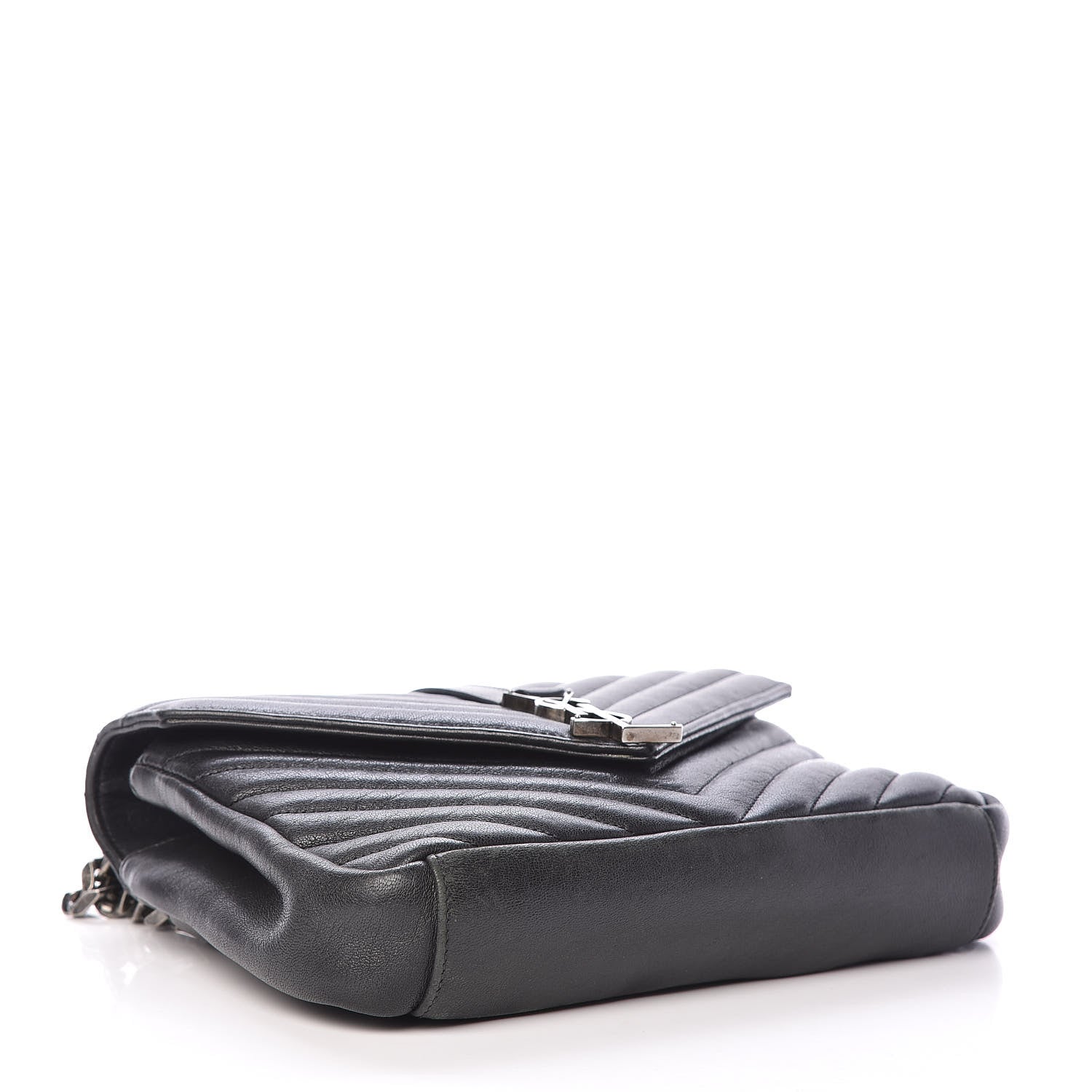 Saint Laurent Sheepskin Matelasse Chevron Monogram Medium College Bag Black 4 of 12