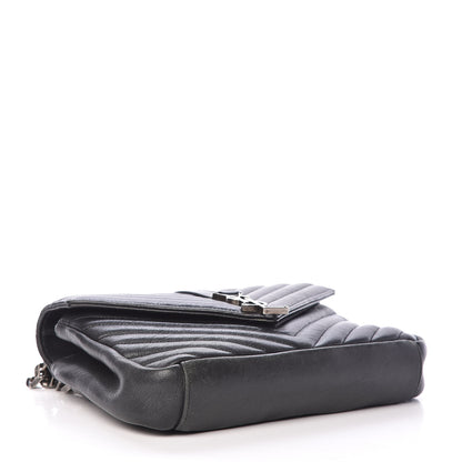 Saint Laurent Sheepskin Matelasse Chevron Monogram Medium College Bag Black 4 of 12