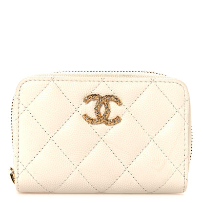 Chanel Caviar Quilted Crystal Zip Around Coin Purse Wallet  White 1 of 9