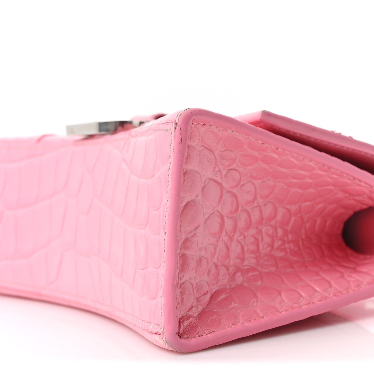 Balenciaga Shiny Calfskin Crocodile Embossed Hourglass Top Handle Bag XS Sweet Pink 11 of 11