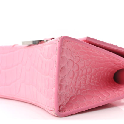 Balenciaga Shiny Calfskin Crocodile Embossed Hourglass Top Handle Bag XS Sweet Pink 11 of 11