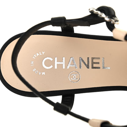 Chanel Lambskin Cap Toe Bow Slingback Pumps 39 Beige Black 6 of 8
