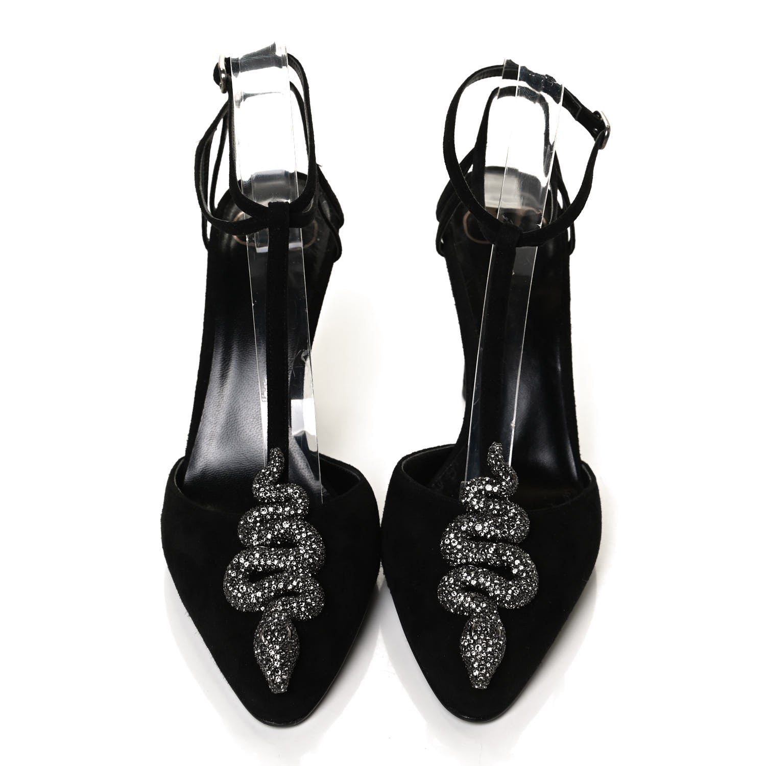 Valentino Garavani Suede Crystal Snake Embellished Ankle Strap Pumps 36.5 Black 5 of 11