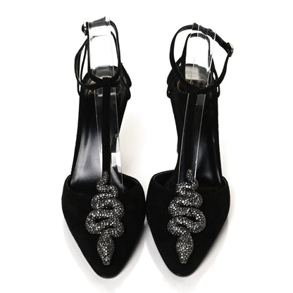 Valentino Garavani Suede Crystal Snake Embellished Ankle Strap Pumps 36.5 Black 5 of 11