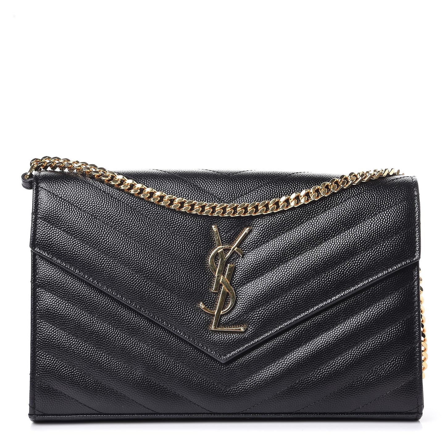 Grain De Poudre Matelasse Chevron Monogram Chain Wallet Black