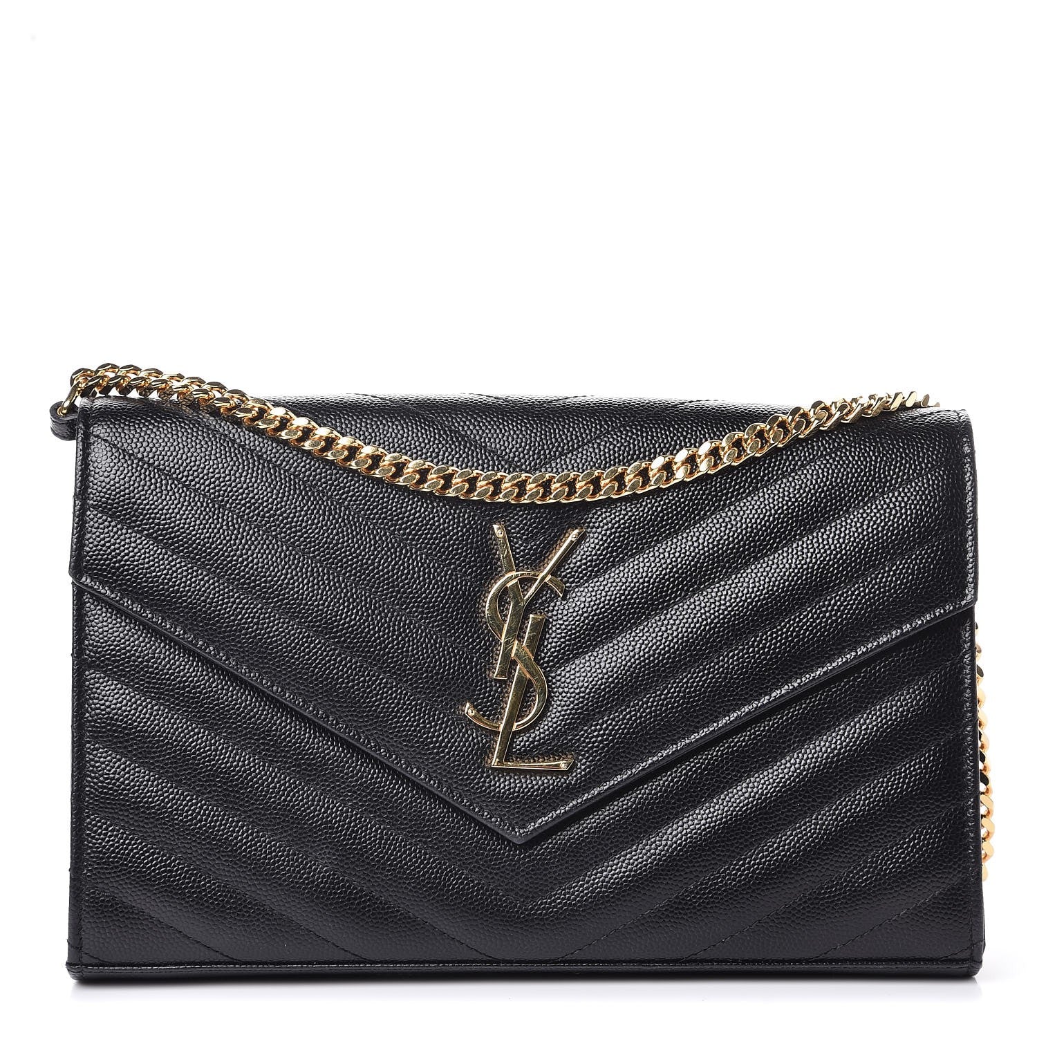 Saint Laurent Grain De Poudre Matelasse Chevron Monogram Chain Wallet Black 1 of 10