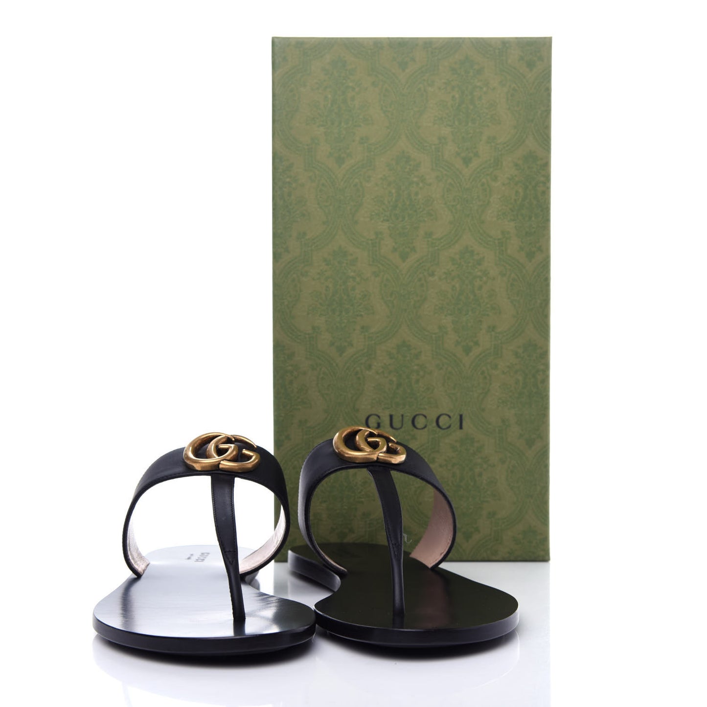 Calfskin GG Marmont Thong Sandals 38.5 Black