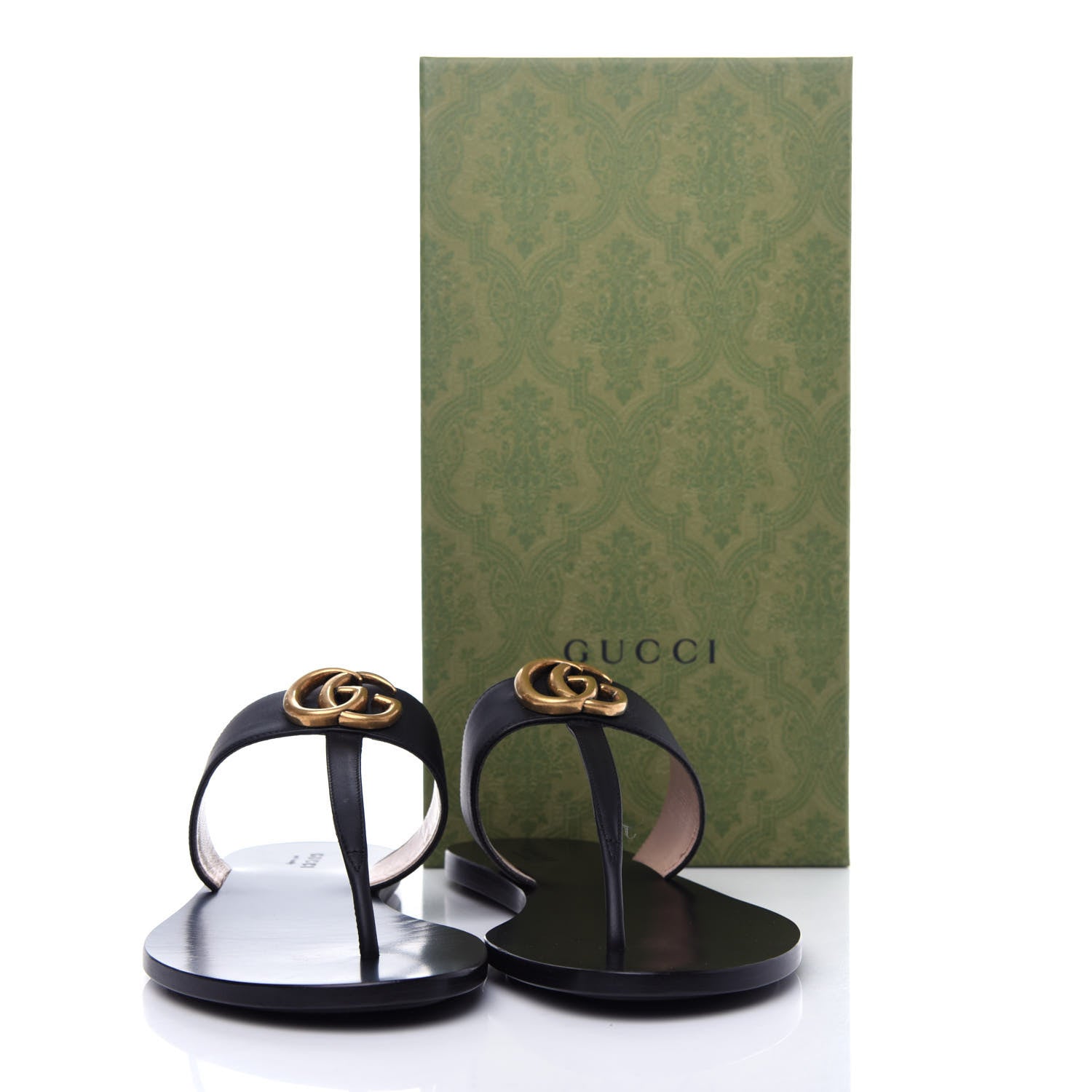 Gucci Calfskin GG Marmont Thong Sandals 38.5 Black 10 of 10