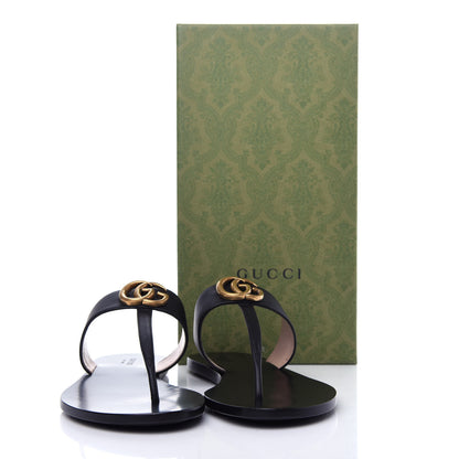 Gucci Calfskin GG Marmont Thong Sandals 38.5 Black 10 of 10