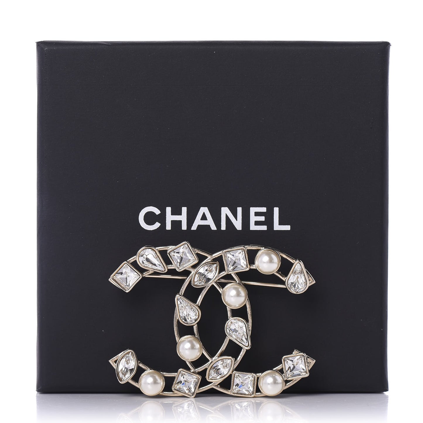 Metal Glass Pearl CC Crystal Snowfall Brooch Gold