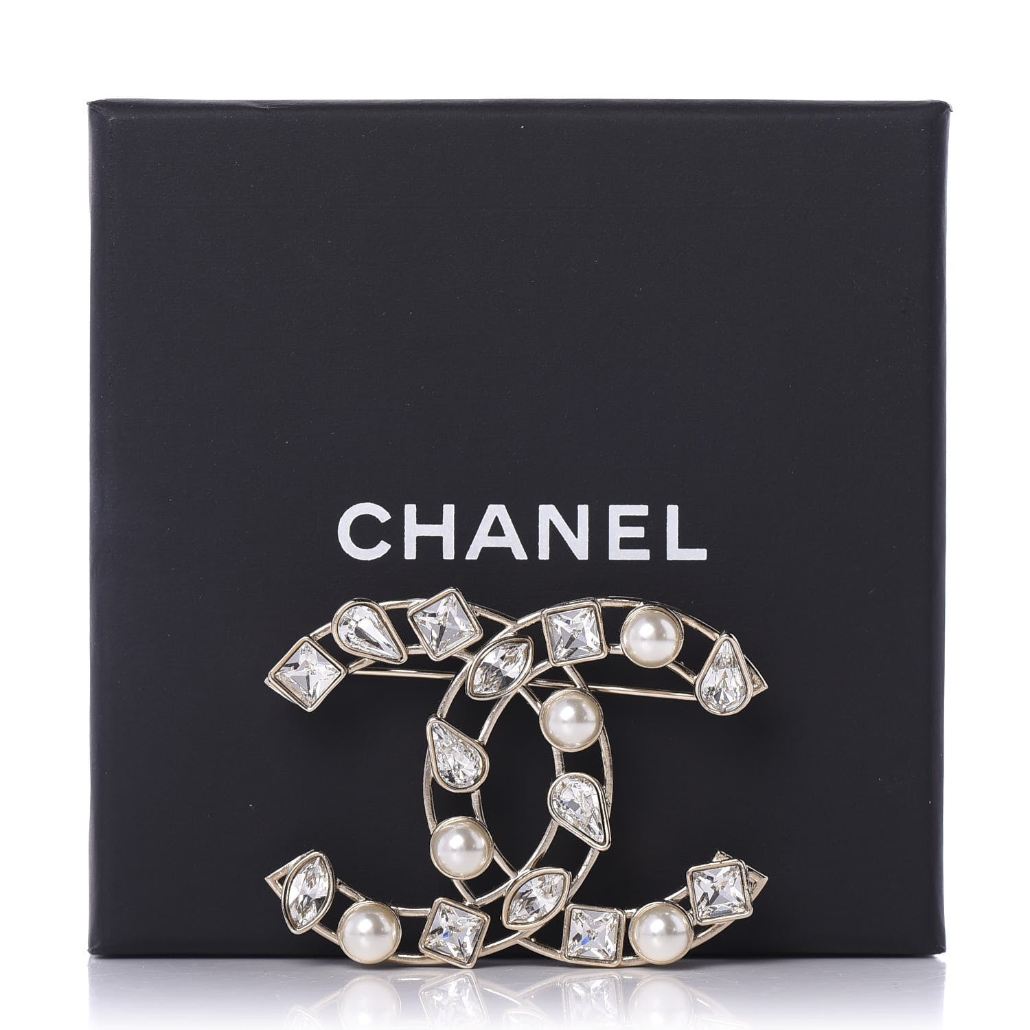 Chanel Metal Glass Pearl CC Crystal Snowfall Brooch Gold 5 of 5